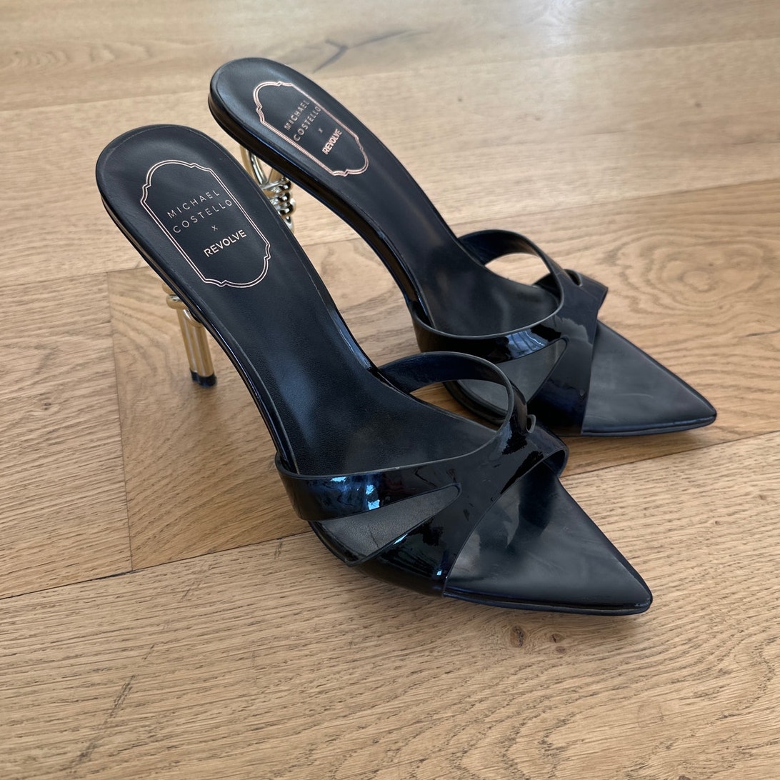 Michael Costello x Revolve - Lorena Slip On Sandal Heels in Black & Gold