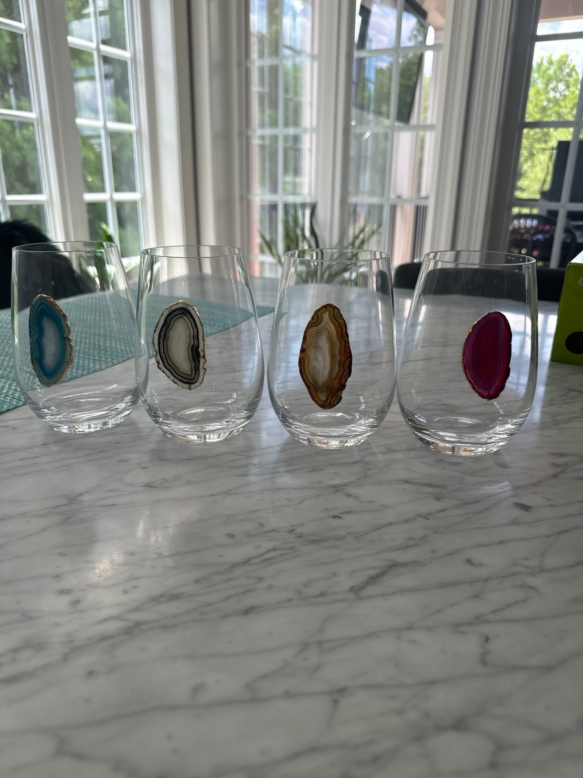 stolzle stone jeweled stemless wine glasses