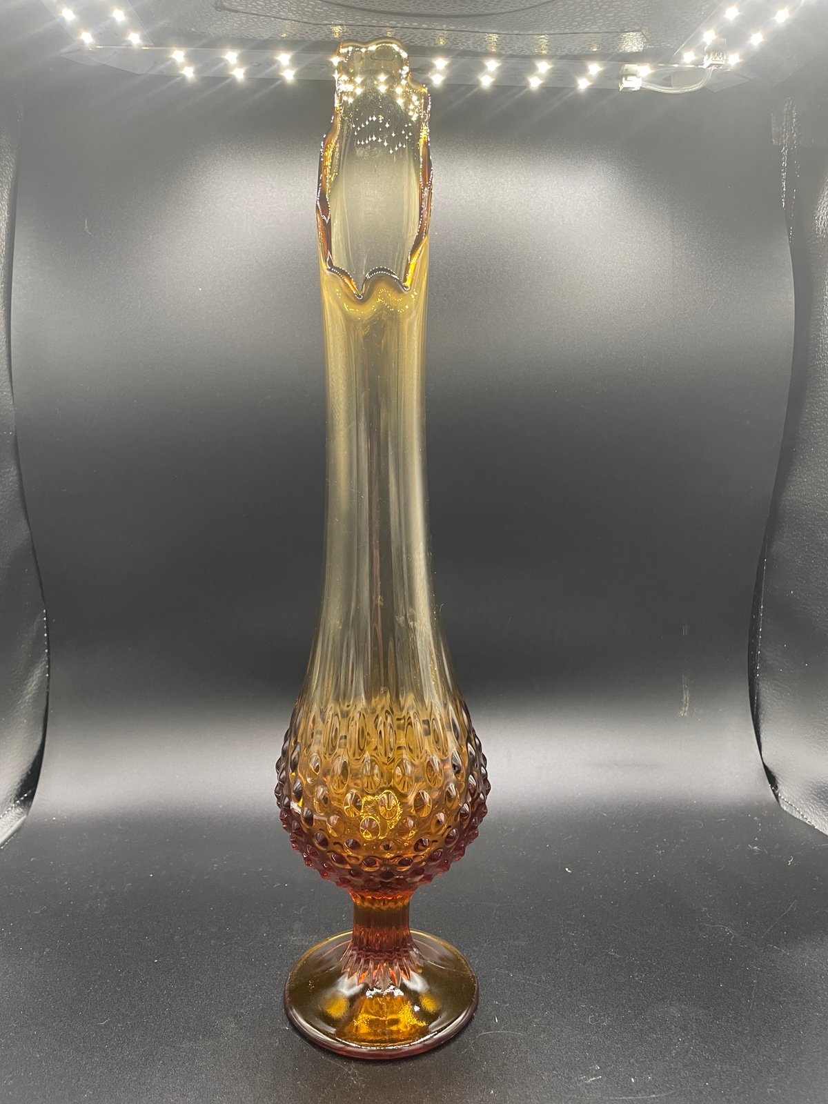15 Fenton Amber Hobnail Footed Swung Glass Vase
