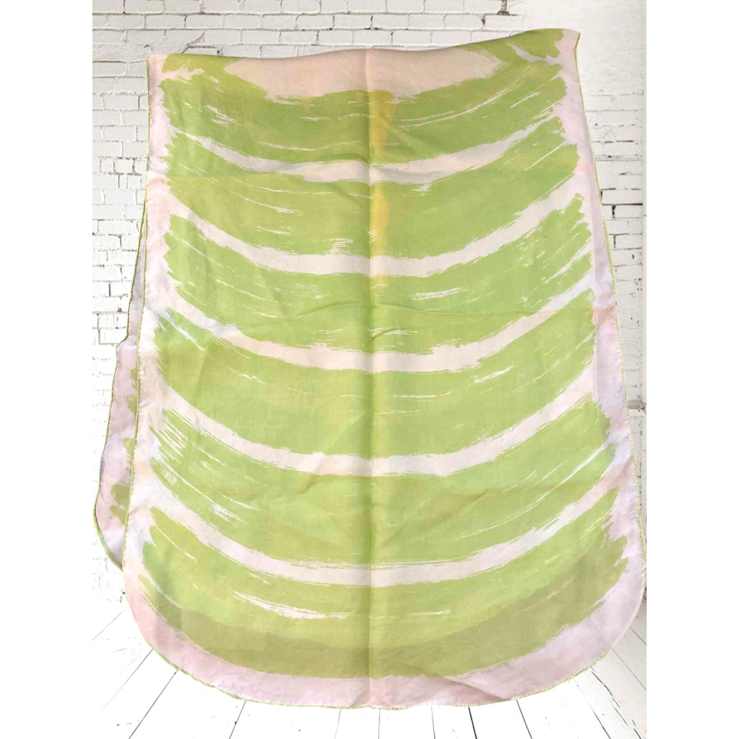 Vintage Vera Neumann Chartreuse White Silk Oblong Round Hand Rolled Edges JAPAN!