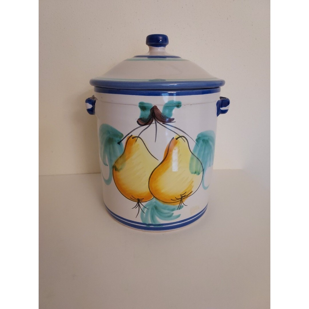 Vietri Buon Giorno Canister Crock W/ Lid Hand Painted, Fruit - Vintage 9 High