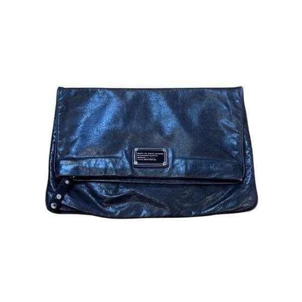 Marc By Marc Jacobs Leather Clutch Fold Over Bag Black Logo Boho