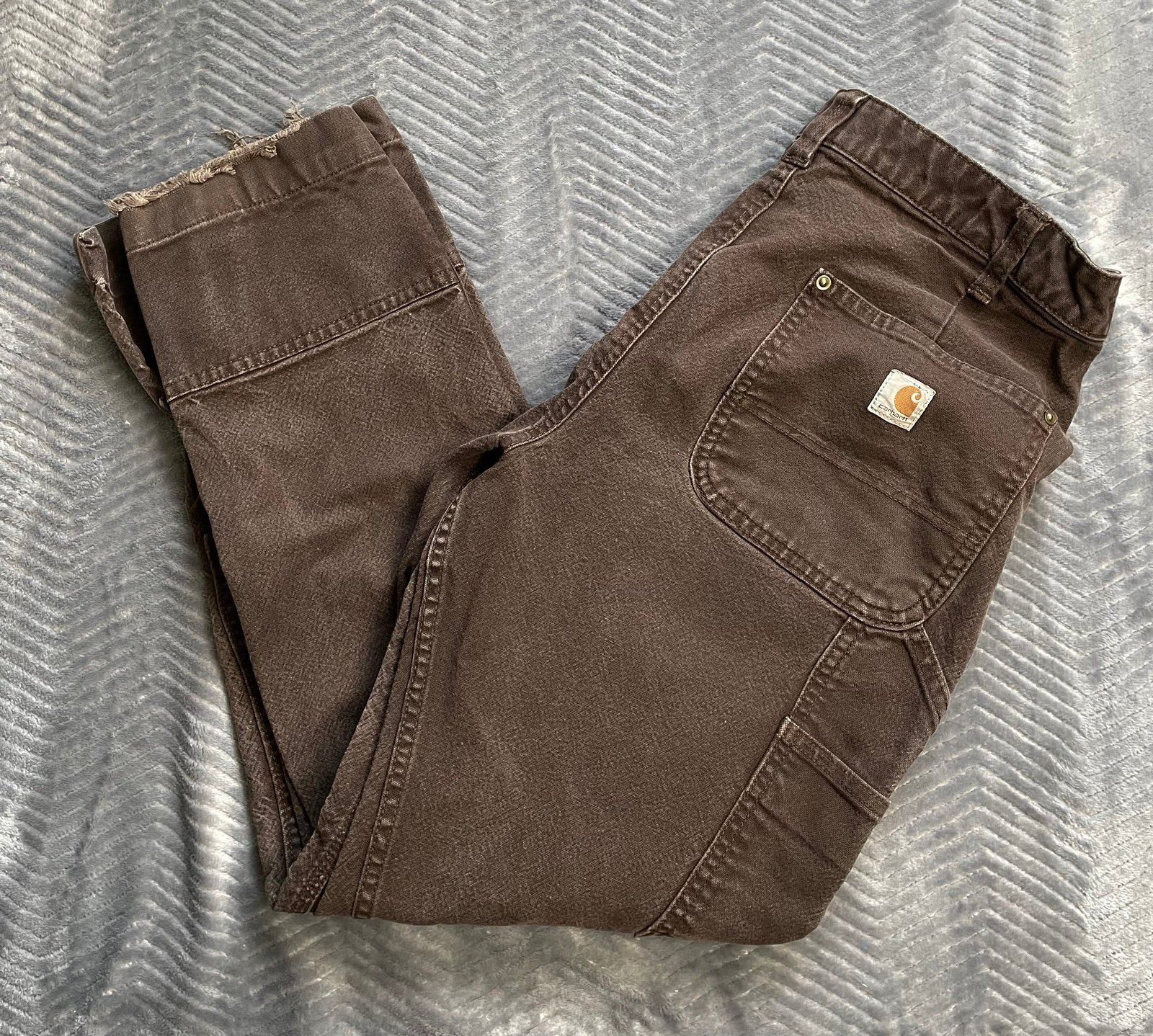 Womens Carhartt Hayden Double Front Dungaree Canvas Pants Brown Distressed 16P