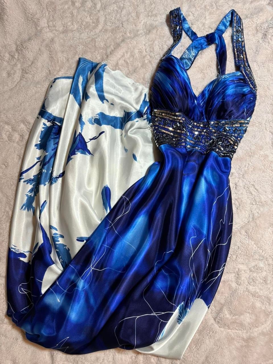 Vintage floral and blue vintage prom gown