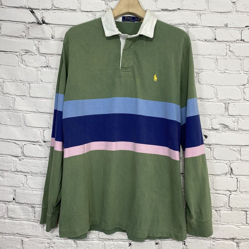 Polo Ralph Lauren Mens Bold Stripe Rugby Shirt Size XL Fatigue Multi Colorblock