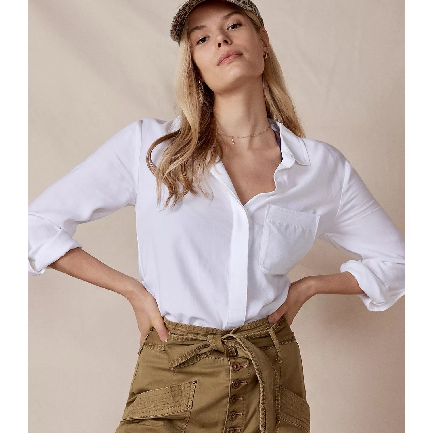 Cloth & Stone x Anthropologie White Fringe Classic Button Down Shirt NWT