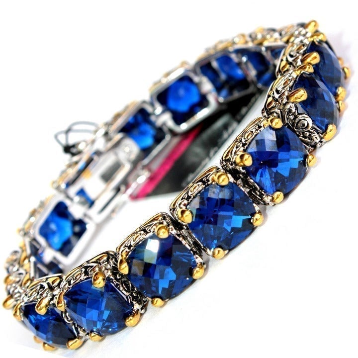 Checkerboard Cut Dark Sapphire Blue Throne Room Chuny Tennis CZ Bracelet