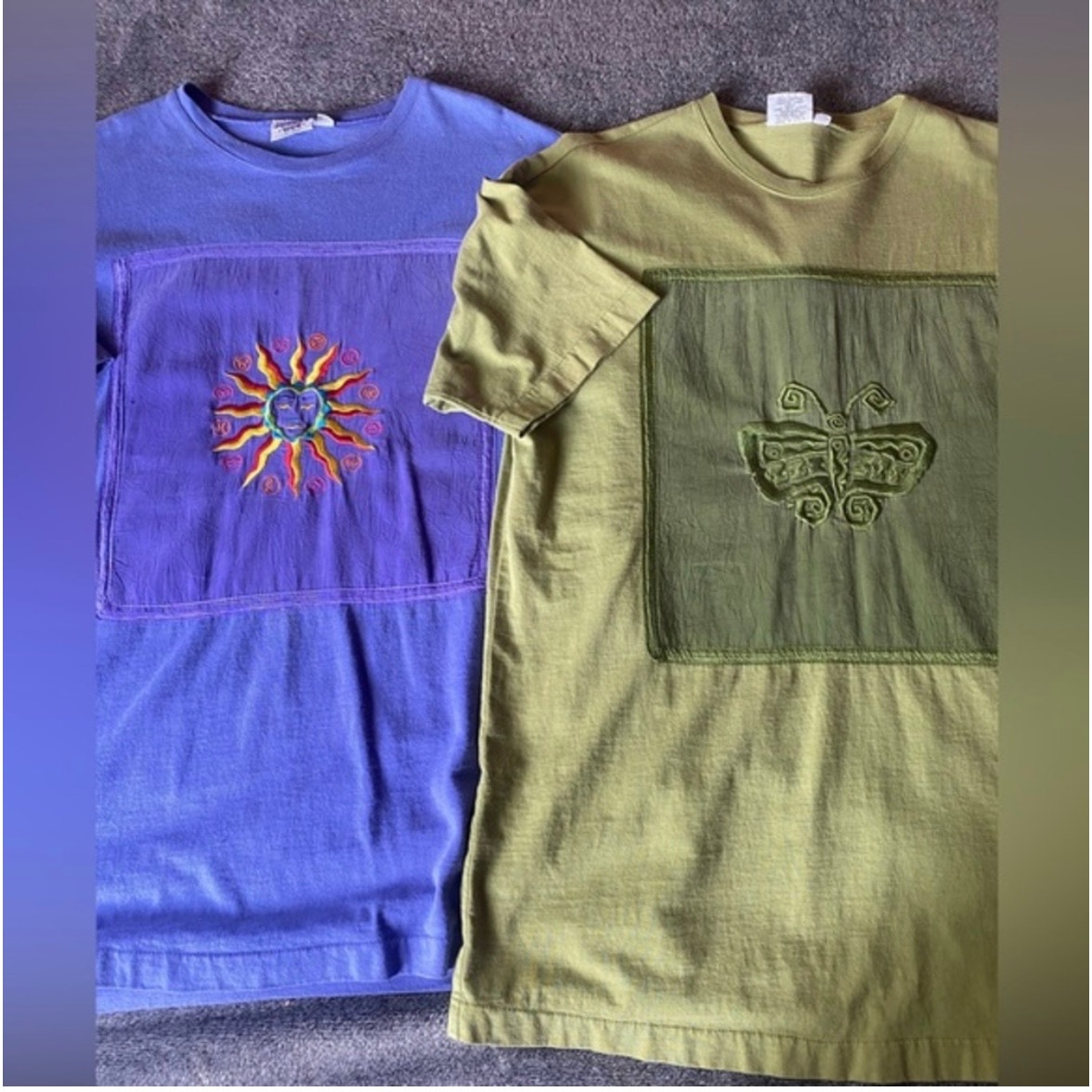VINTAGE Johnny Was Purple Sol + Green‎ Mariposa T-shirts ( One Size )