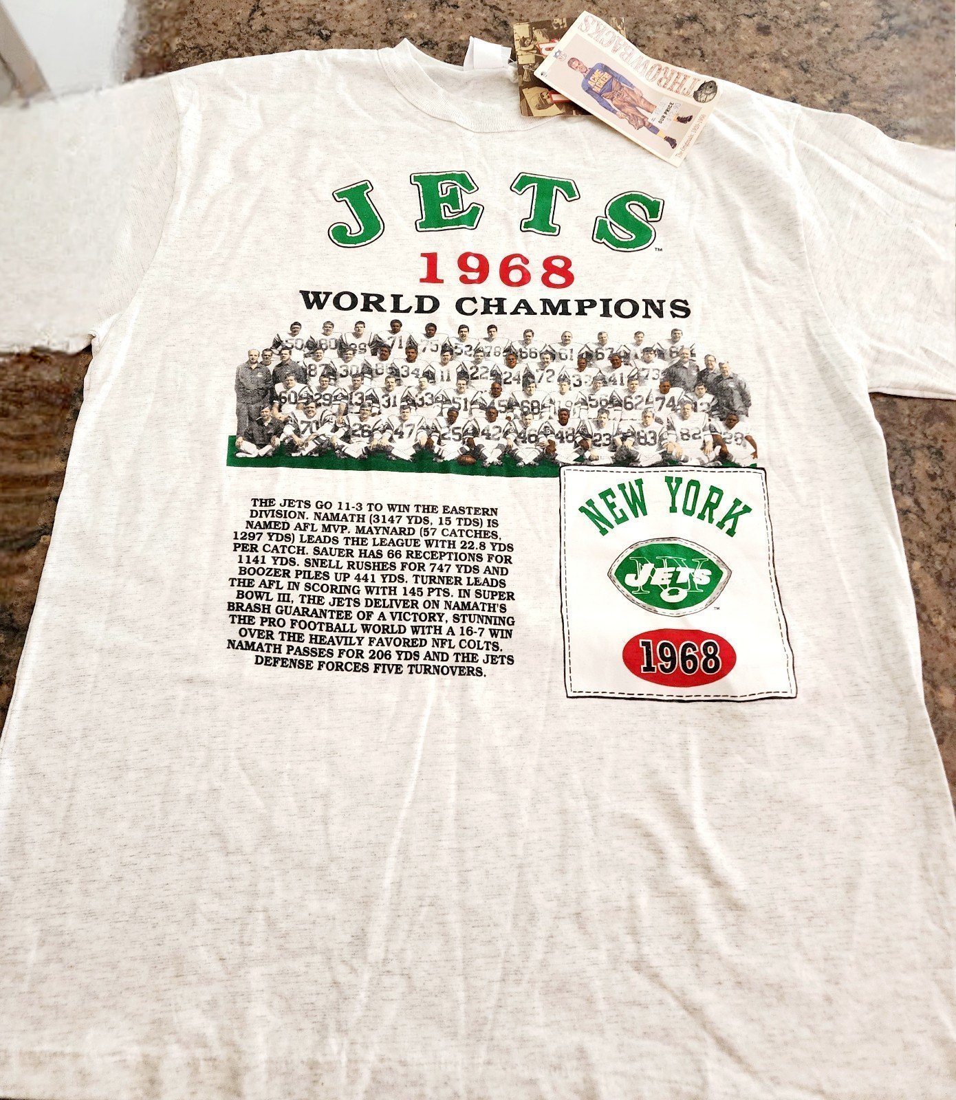 Long Gone New York Jets 1968 World Champions Graphic Tee Shirt XL NOS Football