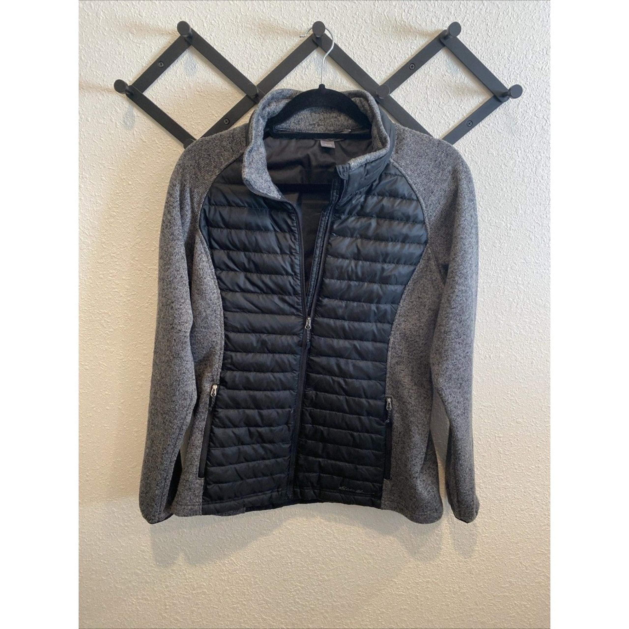 Eddie Bauer Sweater Sleeve Down Jacket Eb700 Fleece Puffer Women's L Gray/black