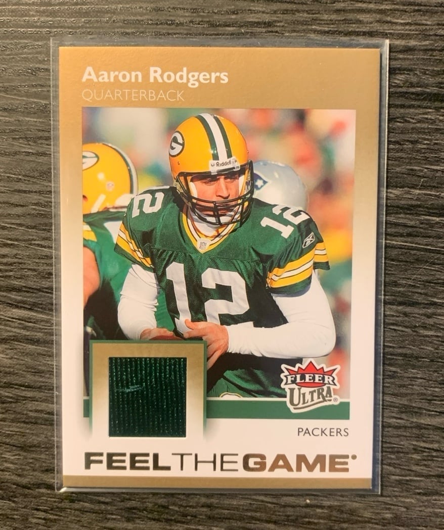 2007 FLEER ULTRA AARON RODGERS GAME WORN JERSEY “FEEL THE GAME” PACKERS