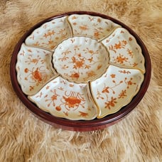 Japanese Porcelain Ware Rotating Lazy Susan and Condiment Tray Set