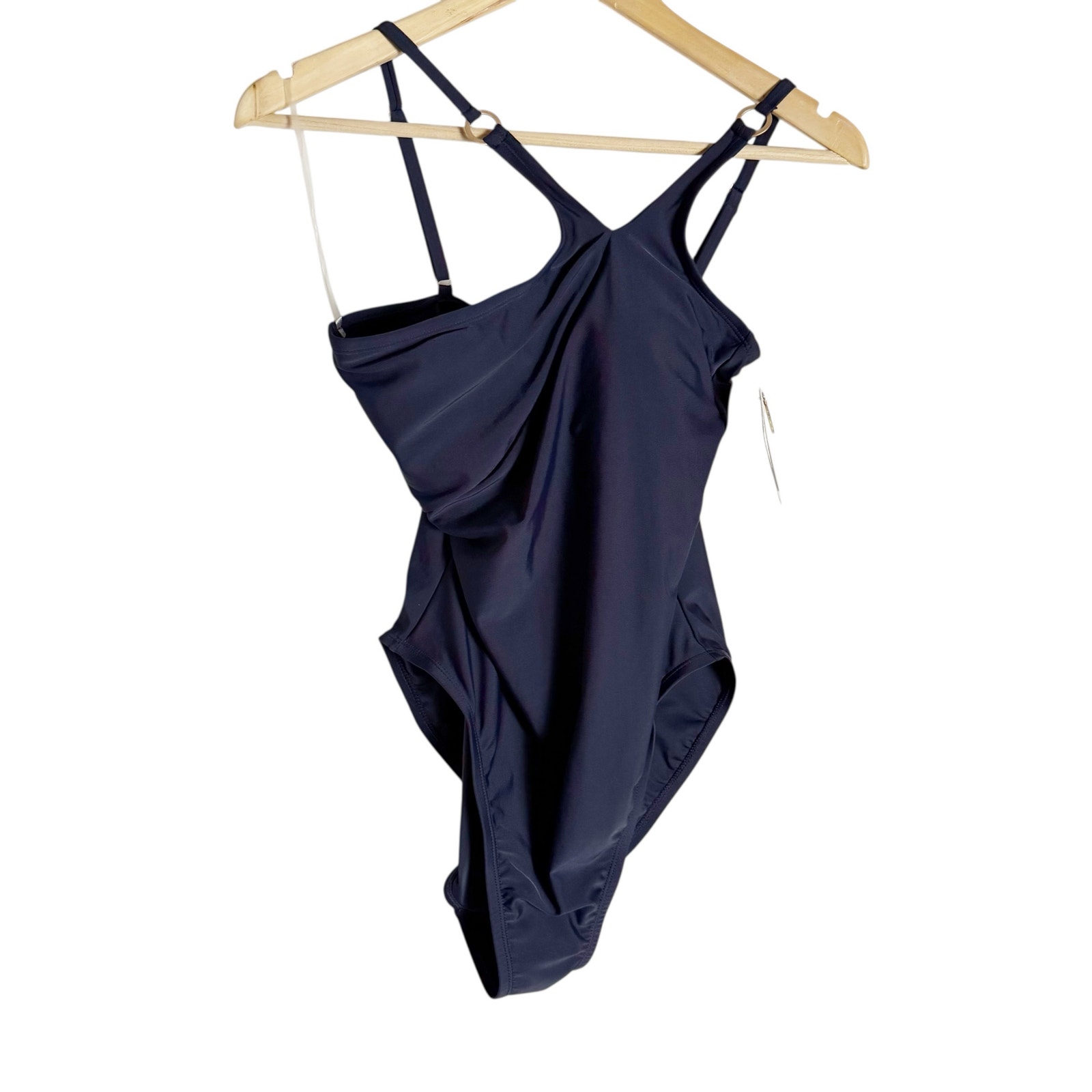 Jessica Simpson Solid Navy Blue High Neck One Piece Swimsuit Size Medium
