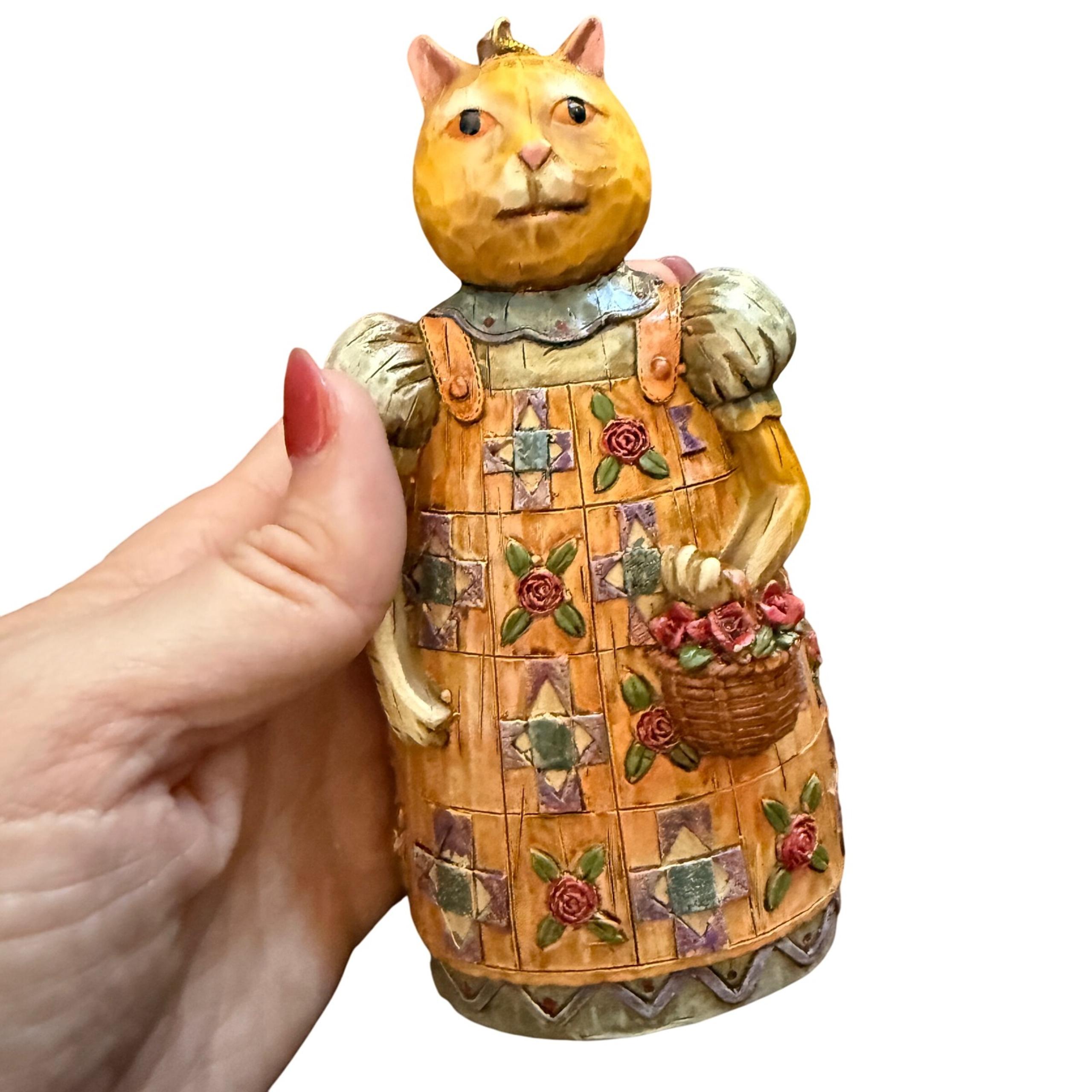VTG Seymour Mann Cat Ornament Carved Country Holiday Christmas Primitive