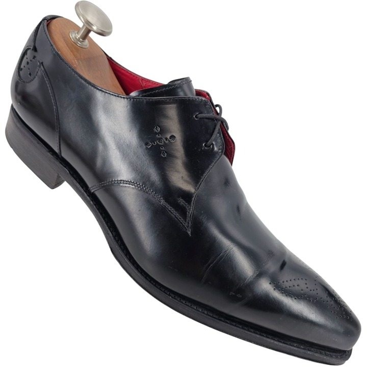 Jeffery-West Men 11 Black Polish Leather Dress Shoes Italy Derby Oxford Handmade