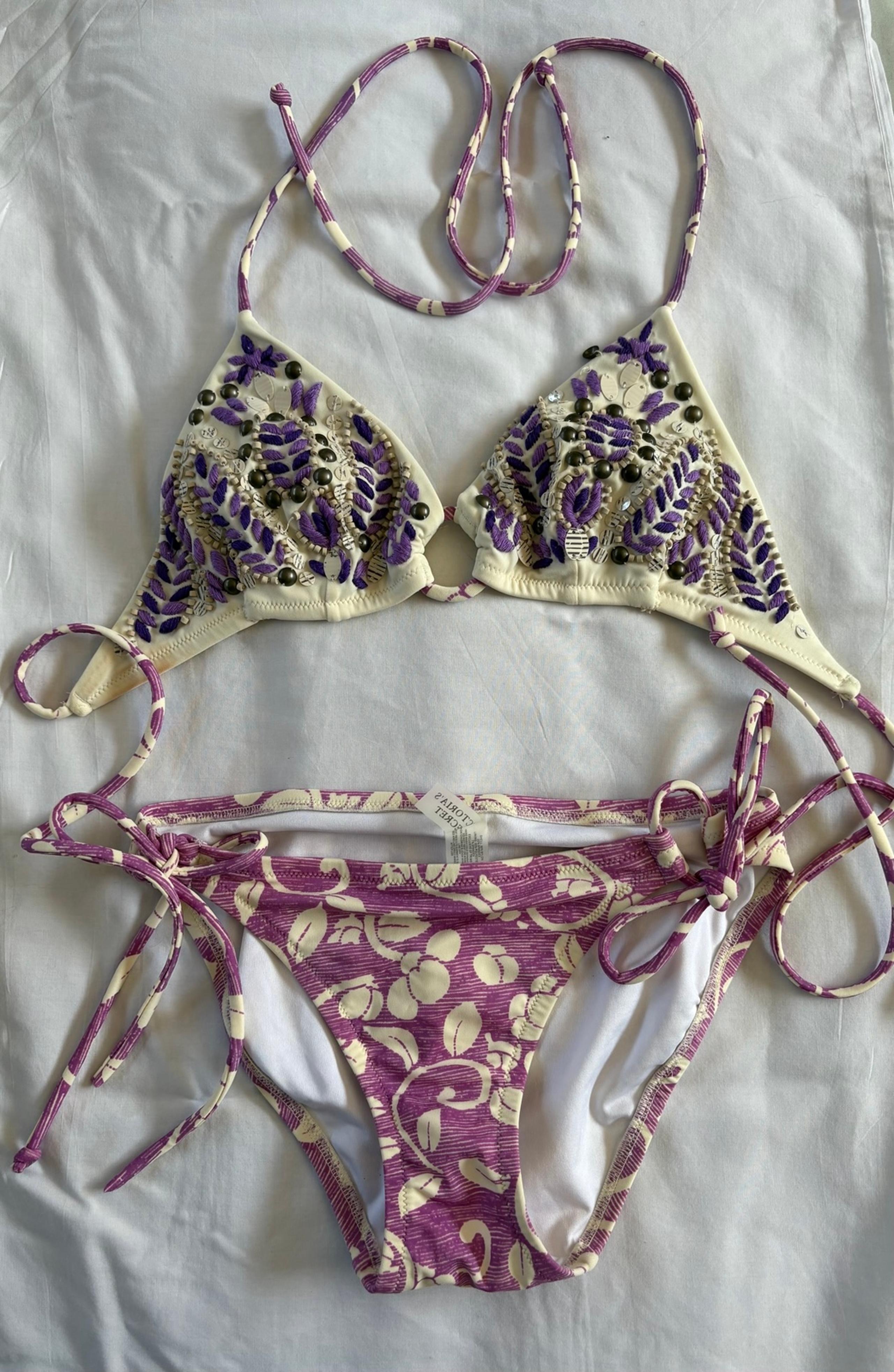 Victoria Secret Two Piece Bikini Size X Small Embroidered Top Swimwear - Victoria's Secret