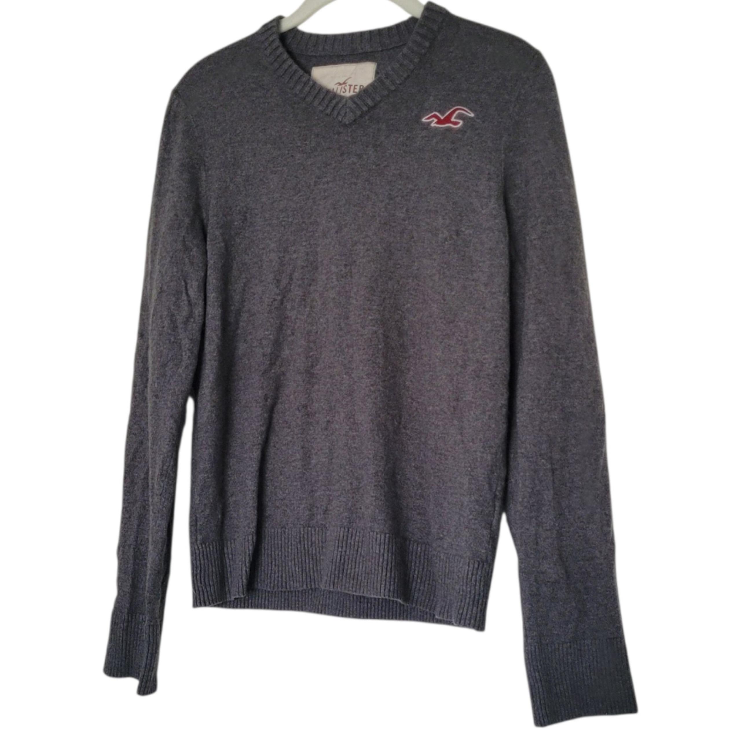 Hollister Gray V-Neck Sweater Lightweight Knit Women's Size Large Y2K Surf Style