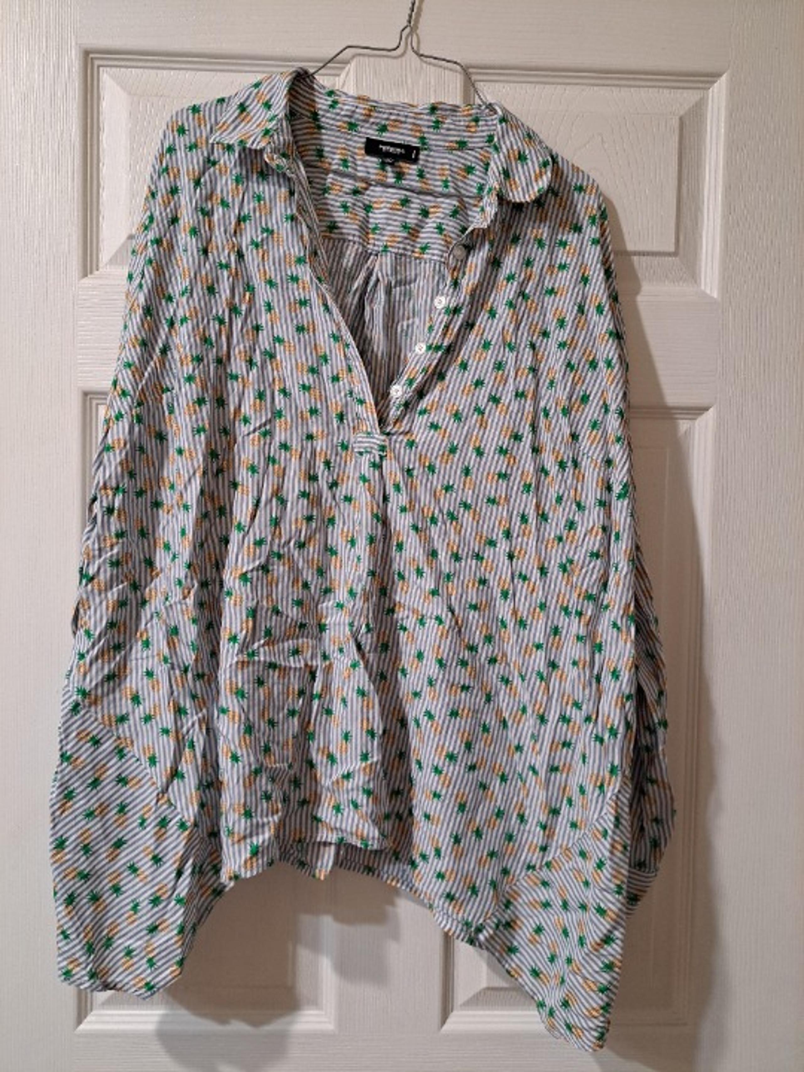 Premise Studio Women Striped Pineapple Long Sleeve Blouse Size 2X