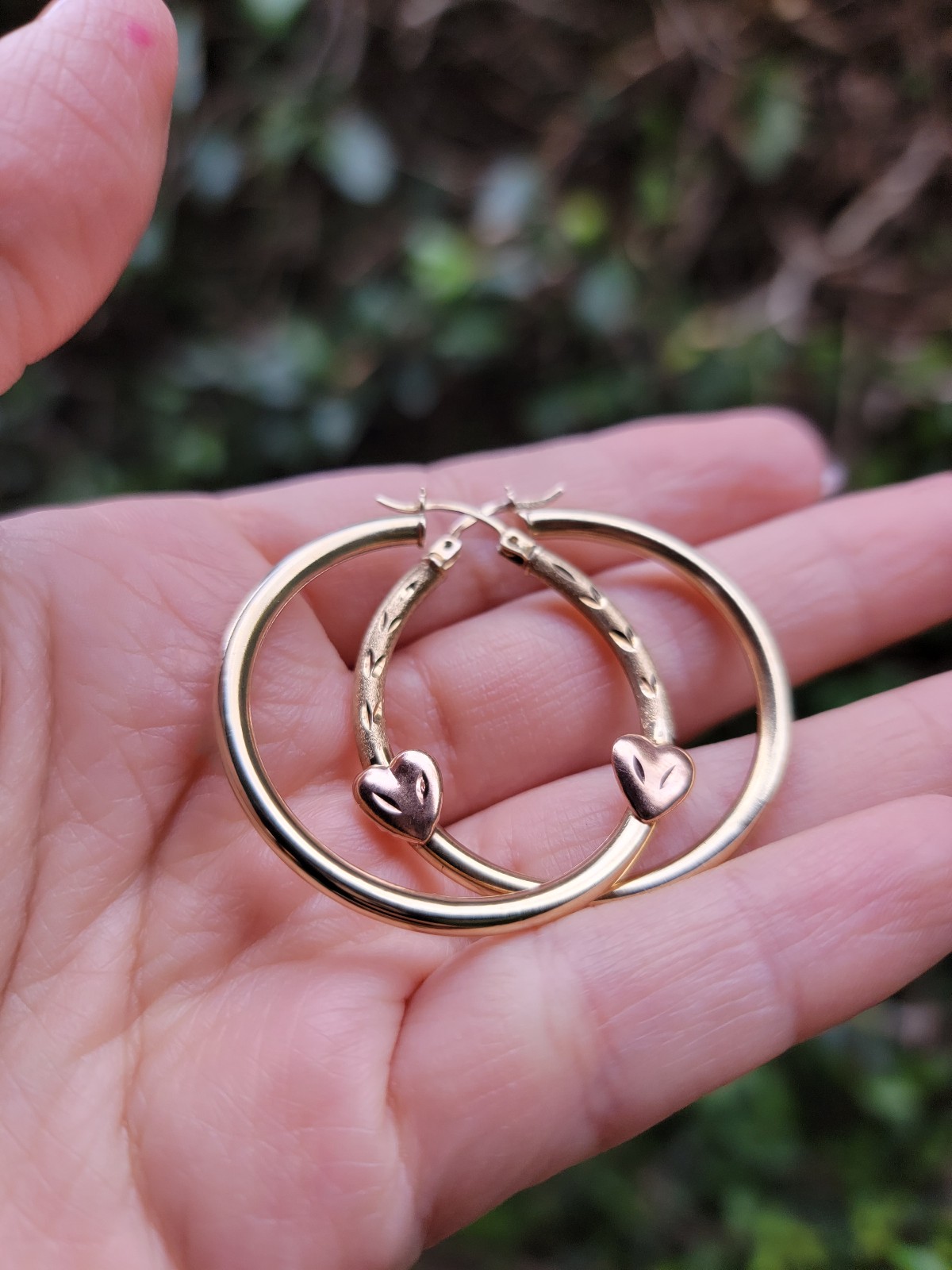 10kt Gold Hoops Rose Gold Hearts