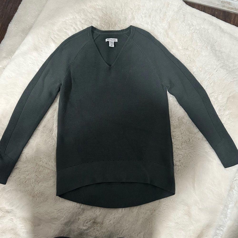 Athleta Hanover V-neck Sweater Tunic Mist Gray Merino Wool Blend