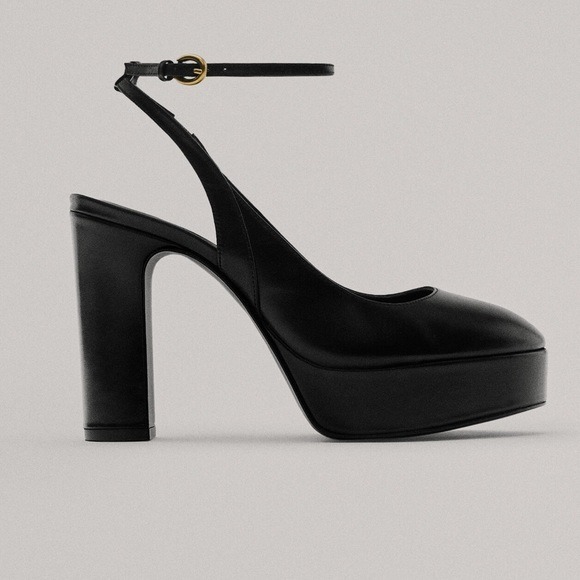 NWT. Massimo Dutti Studio Leather High-Heel Slingback Platform Shoes. Size 6.
