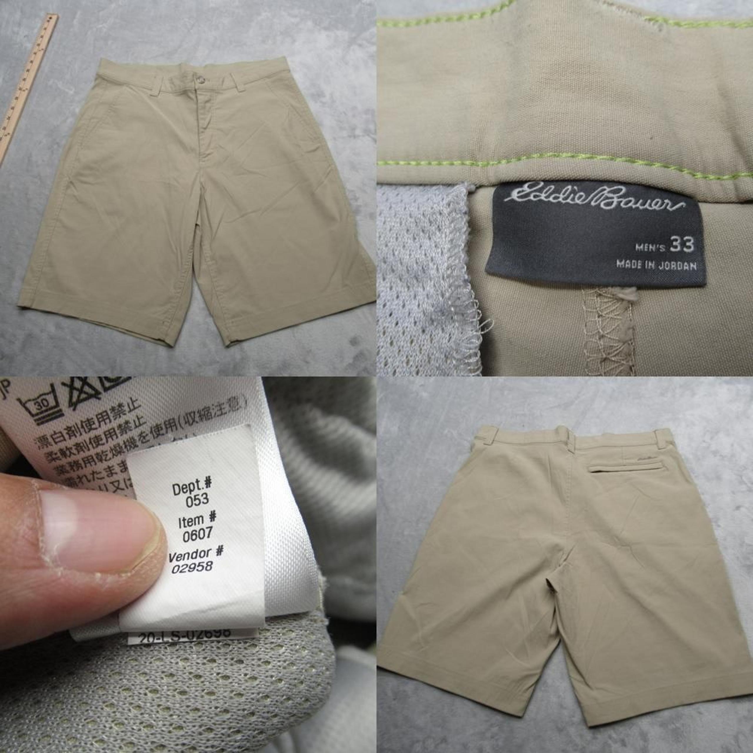 Eddie Bauer Golf Shorts Mens 33 Khaki Flat Stretch Chino Performance Fish Hiking
