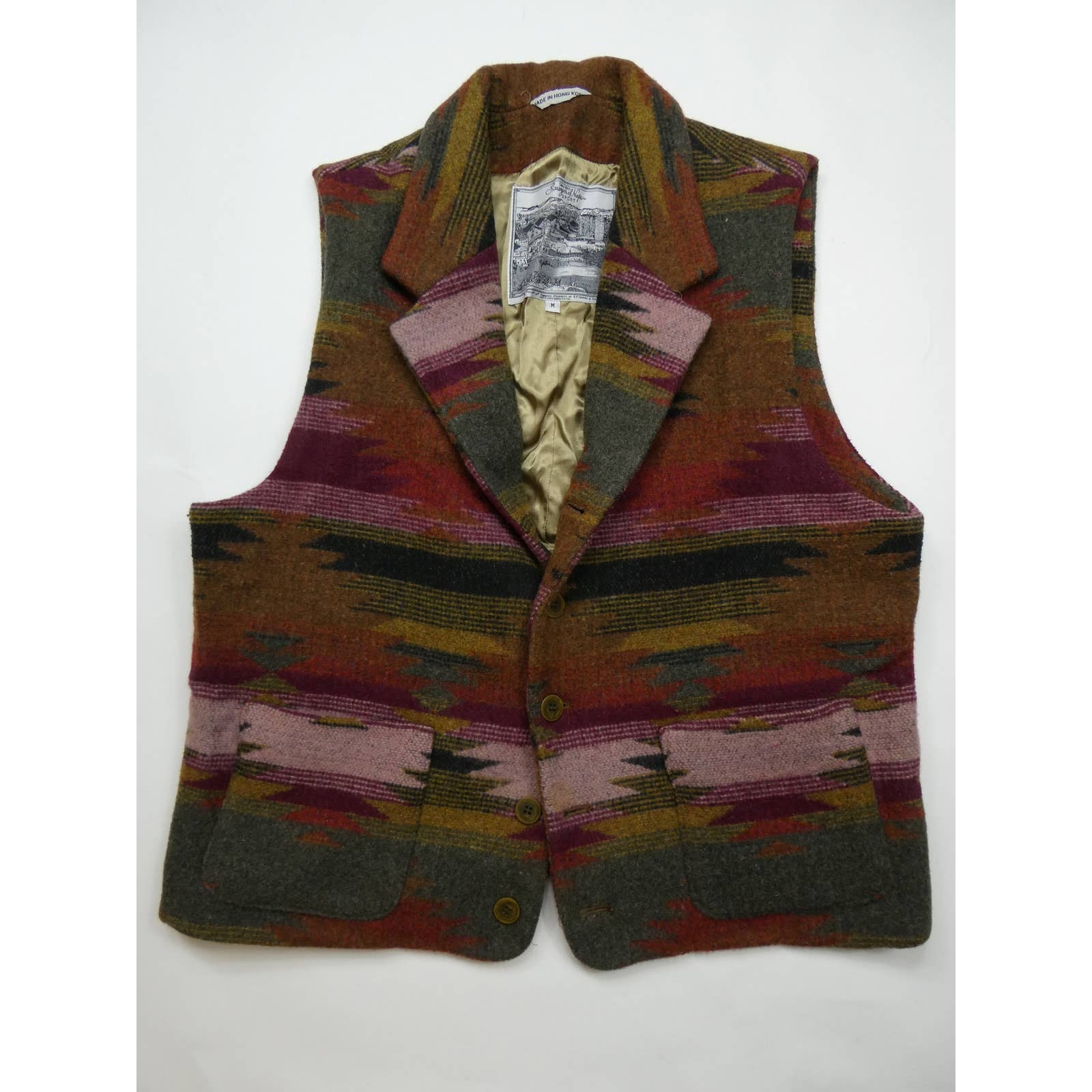 men's SAWYER OF NAPA wool button front vest, medium