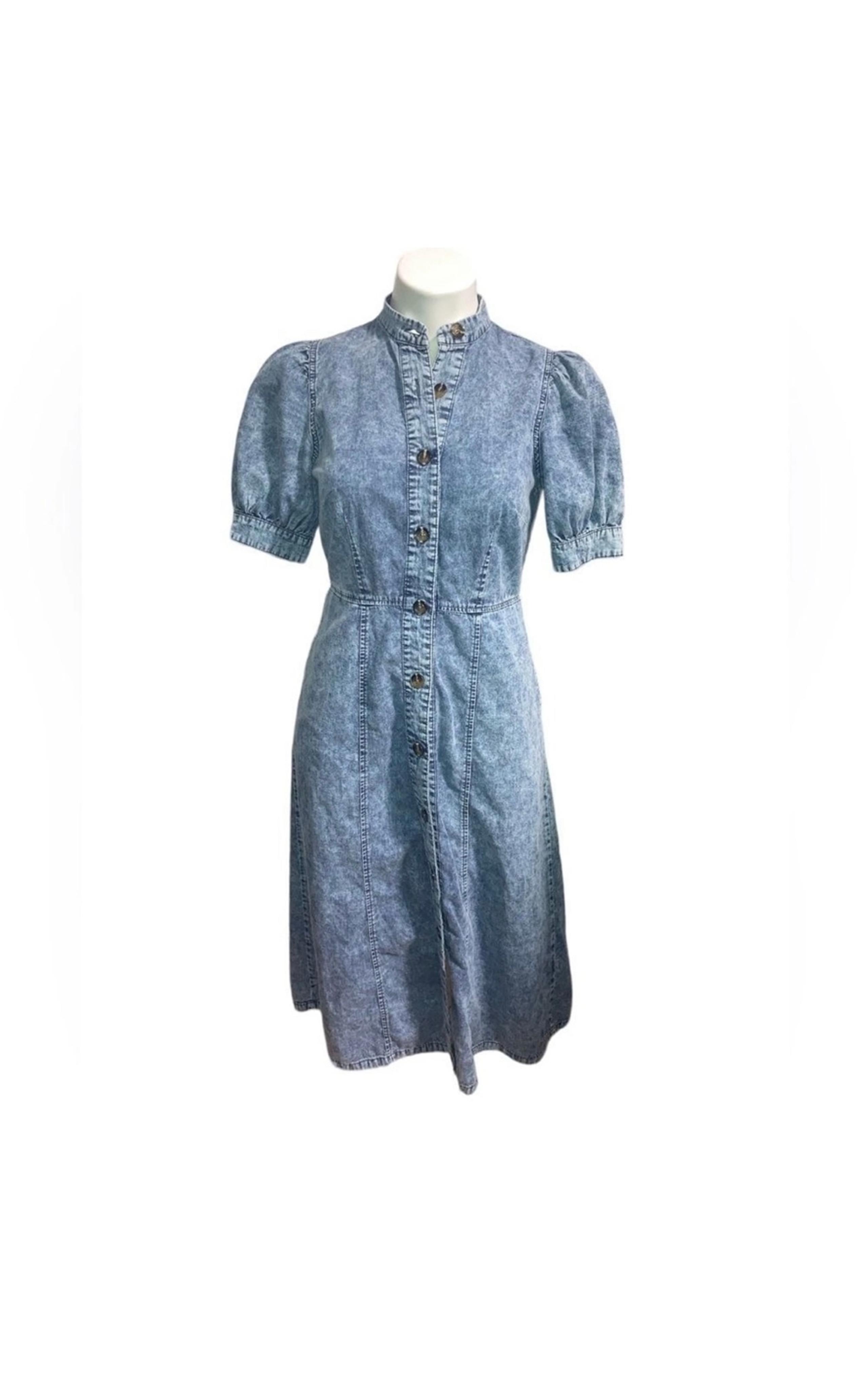 Who What Wear Women’s size L Acid Wash Denim Button Down Short Sleeve Midi Dress