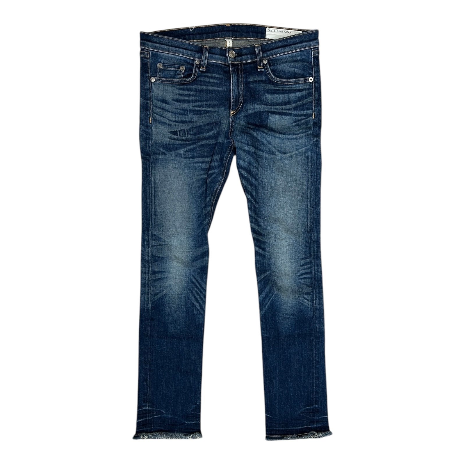 RAG & BONE The Crop Jean sz 29 Alderly Cut #8358 Distressed Hem Dark Wash