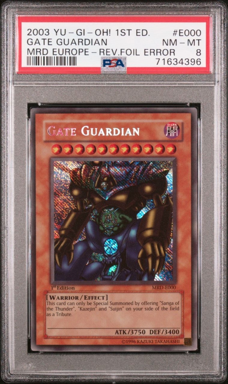 Yu-Gi-Oh! Gate Guardian Metal Raiders 1st Edition PSA 8 Reverse Foil Error