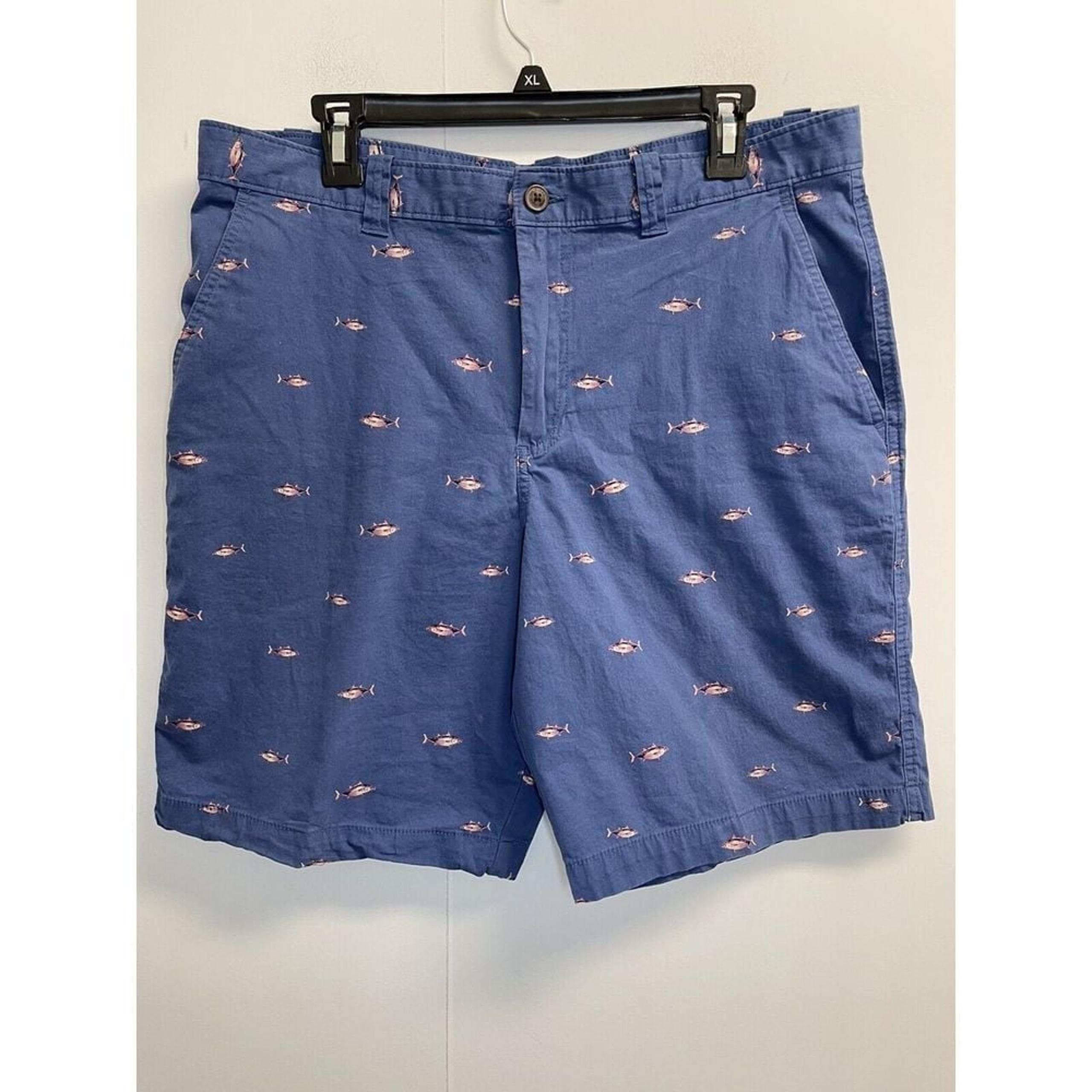 Magellan Outdoors Men's 34W Fish Printed Chino Style Stretch Blue Shorts 9.5"
