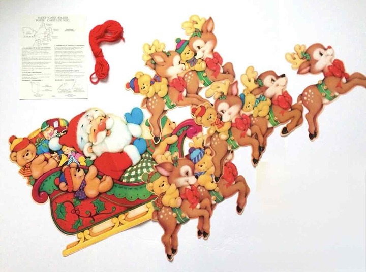 NIB Vintage 70s Wall Santa & Sleigh Christmas Card Holder Kitsch Cardboard
