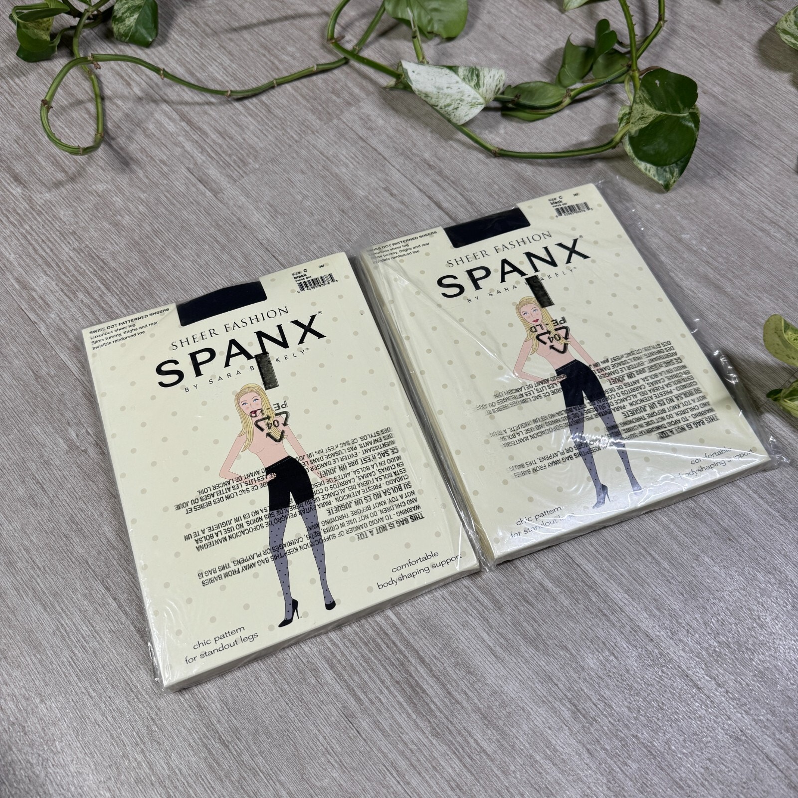 2 Spanx Sara Blakely Sheers Shaper Pantyhose Swiss Dot Sz C Black Style #397 NEW