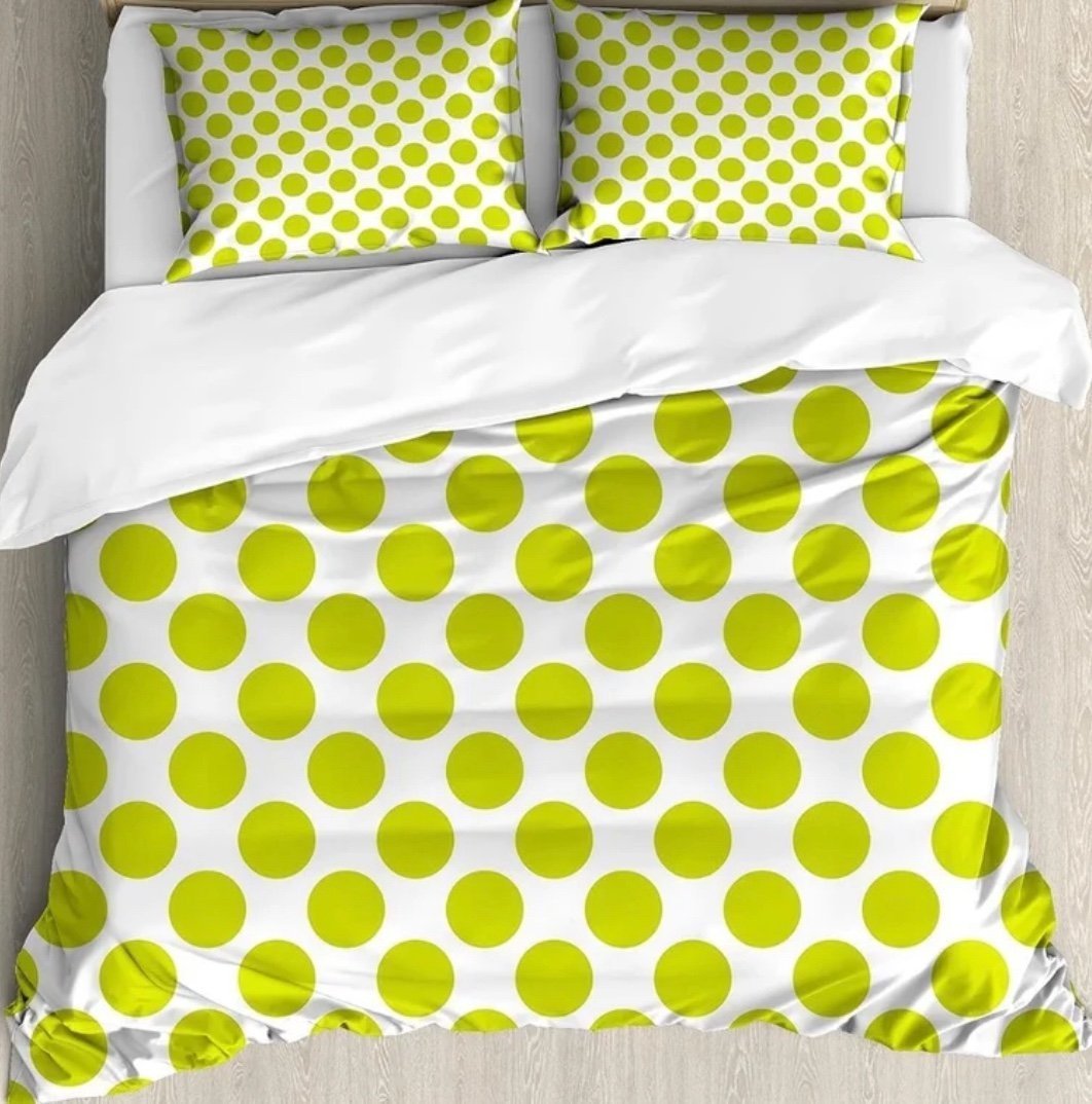 Ambesonne Lime Green Duvet Cover Set, Polka Dots Vintage worth 89 at Amazon