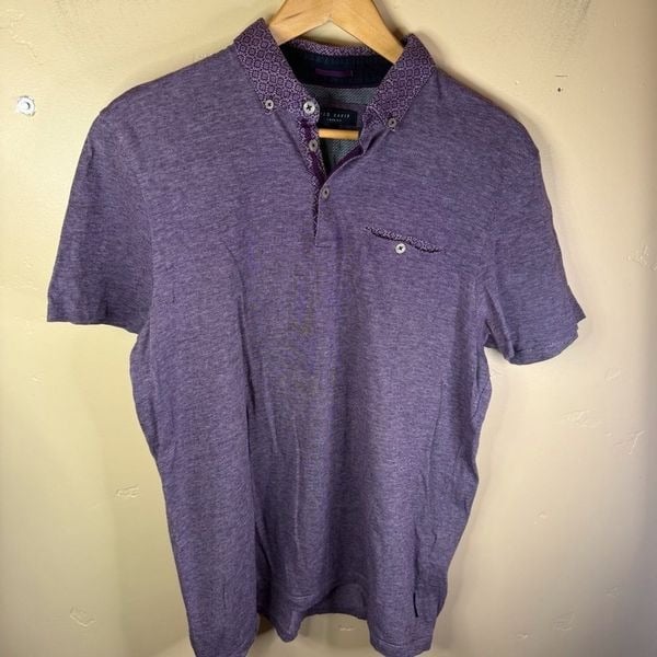 Ted Baker Mens Dark Purple Polo Shirt Size 5 or US Large Preppy Business Casual