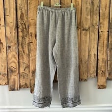 LA Blend Wide Leg Linen Pull On Lagenlook Boho Pants Beaded Sequin Hems Size M