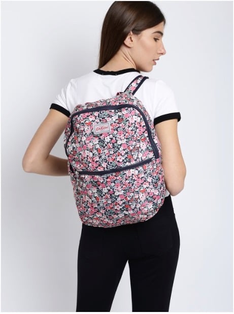 Cath Kidston - Pink + Navy Floral Printed Foldaway Backpack