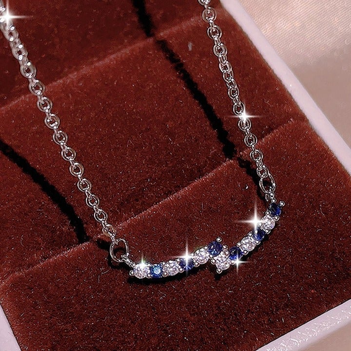 Luxury Micro Pave CZ Crystal Blue Clavicle Necklace, GPMB1521