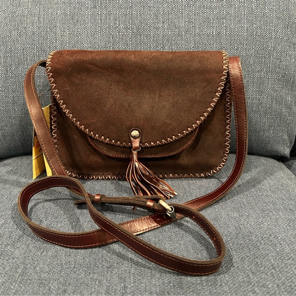 PATRICIA NASH Garment Washed Burnished Suede Beaumont Crossbody-Burgundy - NWT