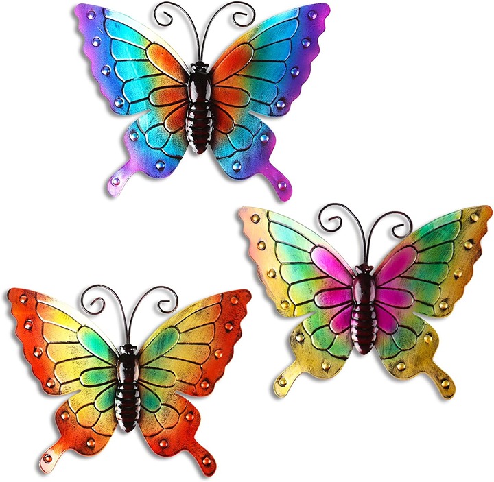 3Pcs Metal Butterfly Wall Decor,11 Large Outdoor Fence Yard Art