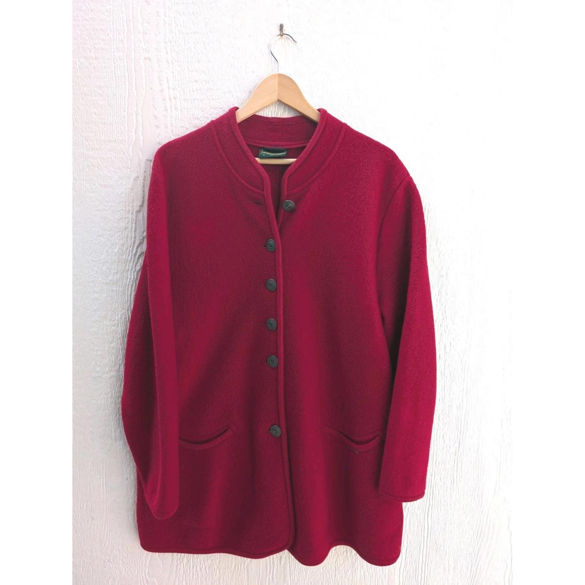 Geiger Collection Red Boiled Wool Mid-Length Coat Pewter Buttons Women's Size 42