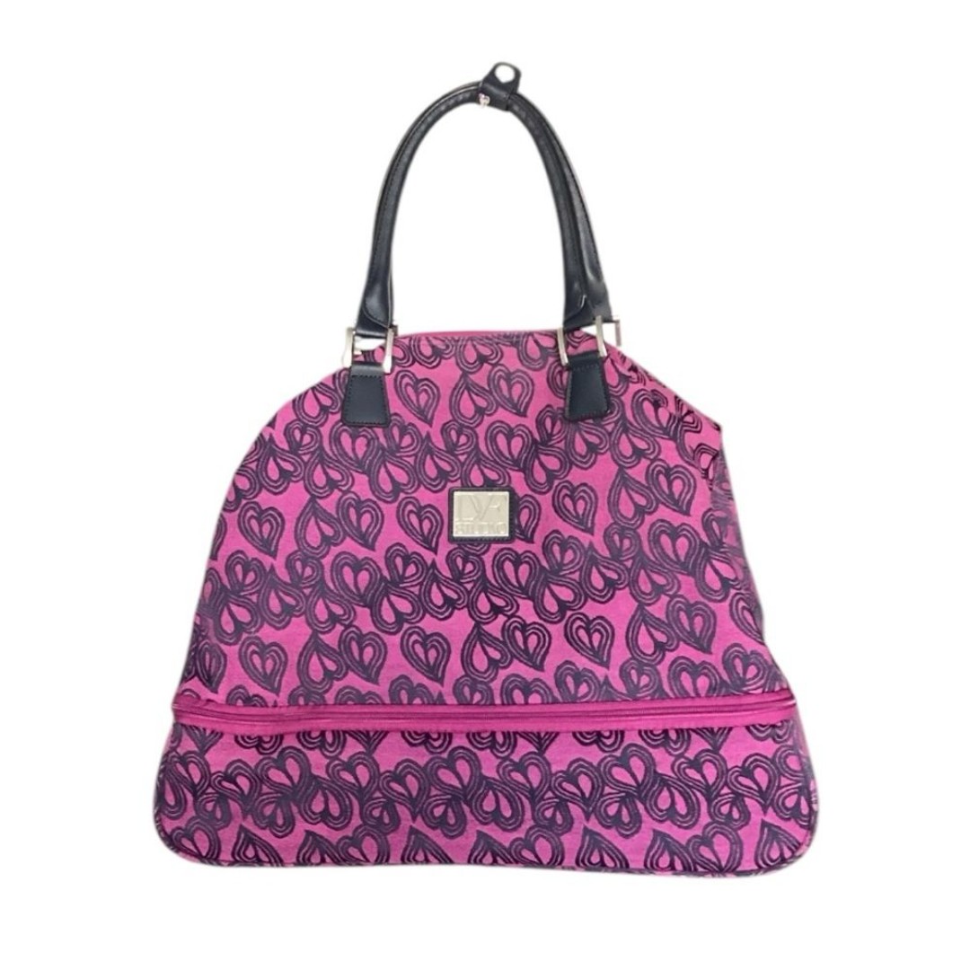 Diane Von Furstenberg Pink and Black Heart Pattern Tote Weekender Overnight Bag