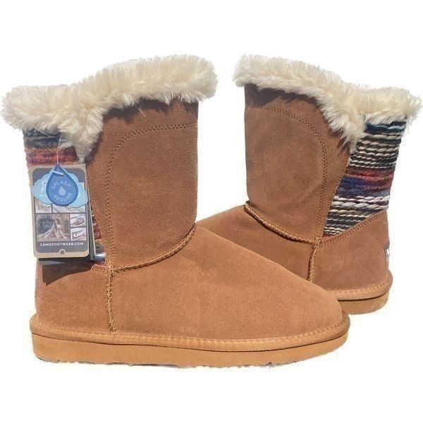 Lamo Willow Ankle Snow Boots Chestnut Faux Fur Trim Zip Women Sz 8 NWT NEW