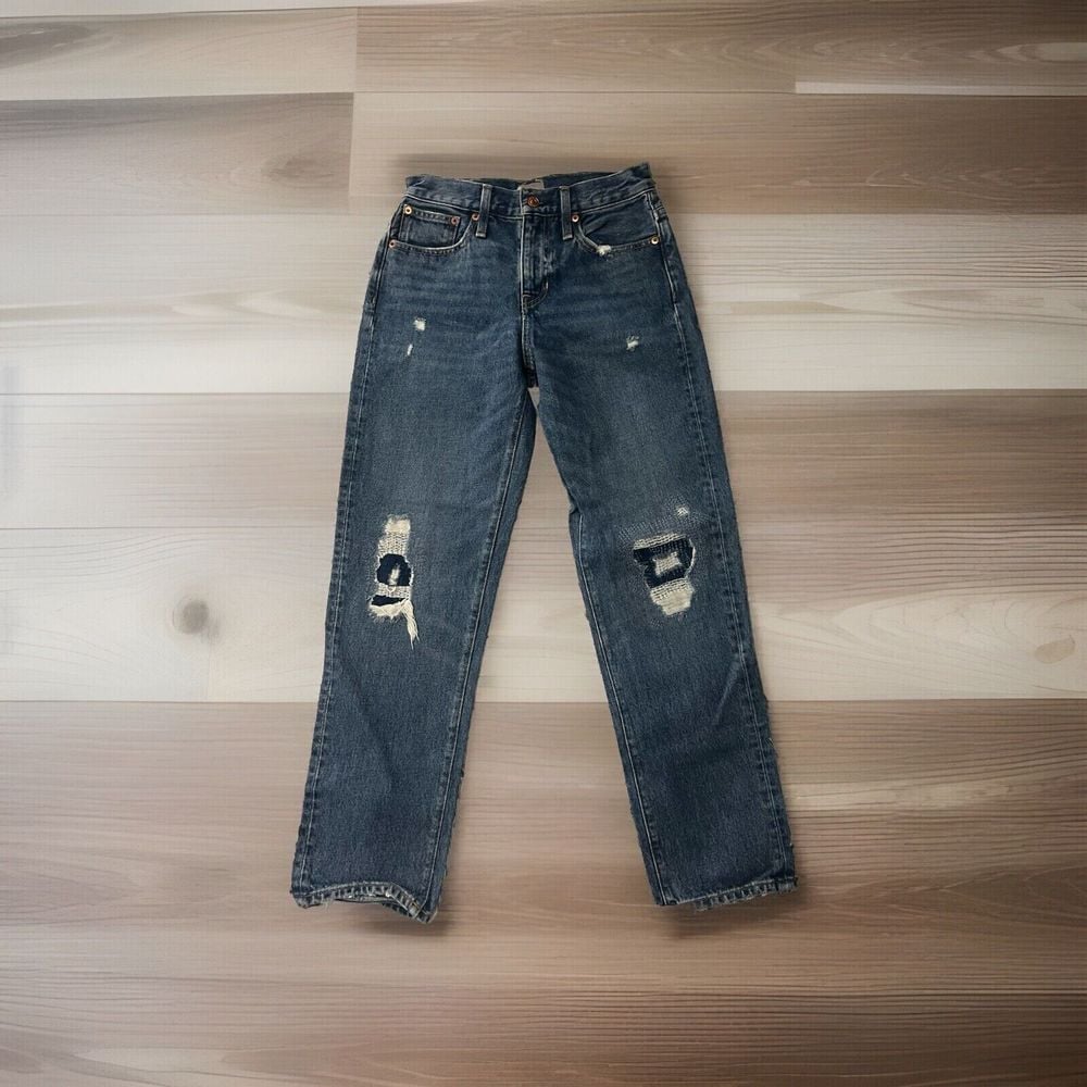 J.Crew Slouchy Boyfriend Putnam Wash Blue Cotton Distressed Jeans Womens 23