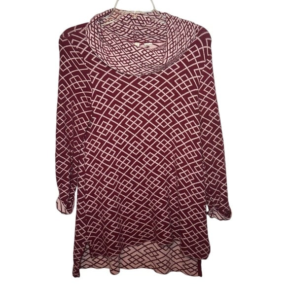 Anthropologie Moth Galena Cowl Neck Sweater Red Geometric Long Sleeve Small