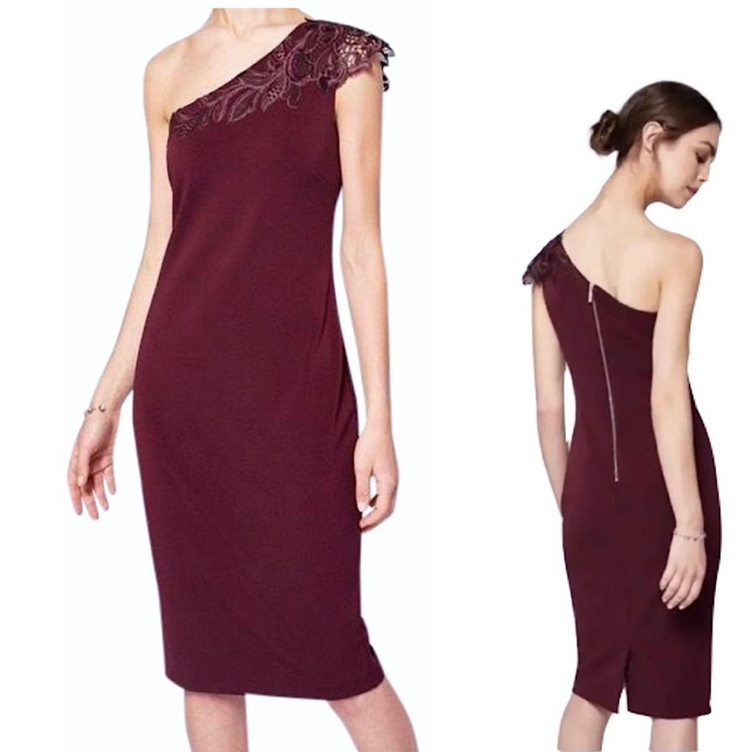 Ted Baker Jalis One Shoulder Cocktail Dress Lace Burgundy Red Size L / 4