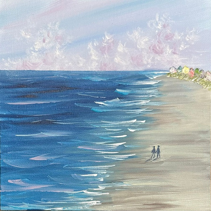 Beach All To Ourselves by Deb Bossert Artworks, 8 x 8 Seascape Painting