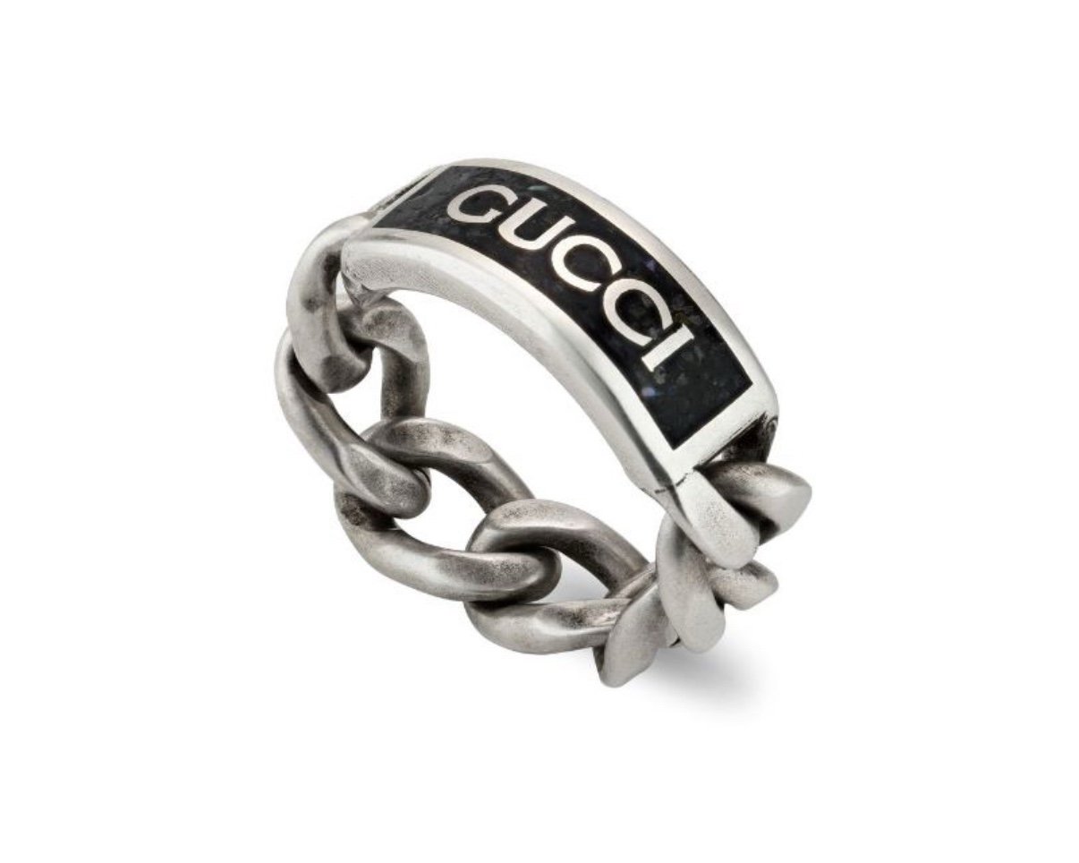 Gucci logo plaque chain ring, Size IT 25 US 11, NWB