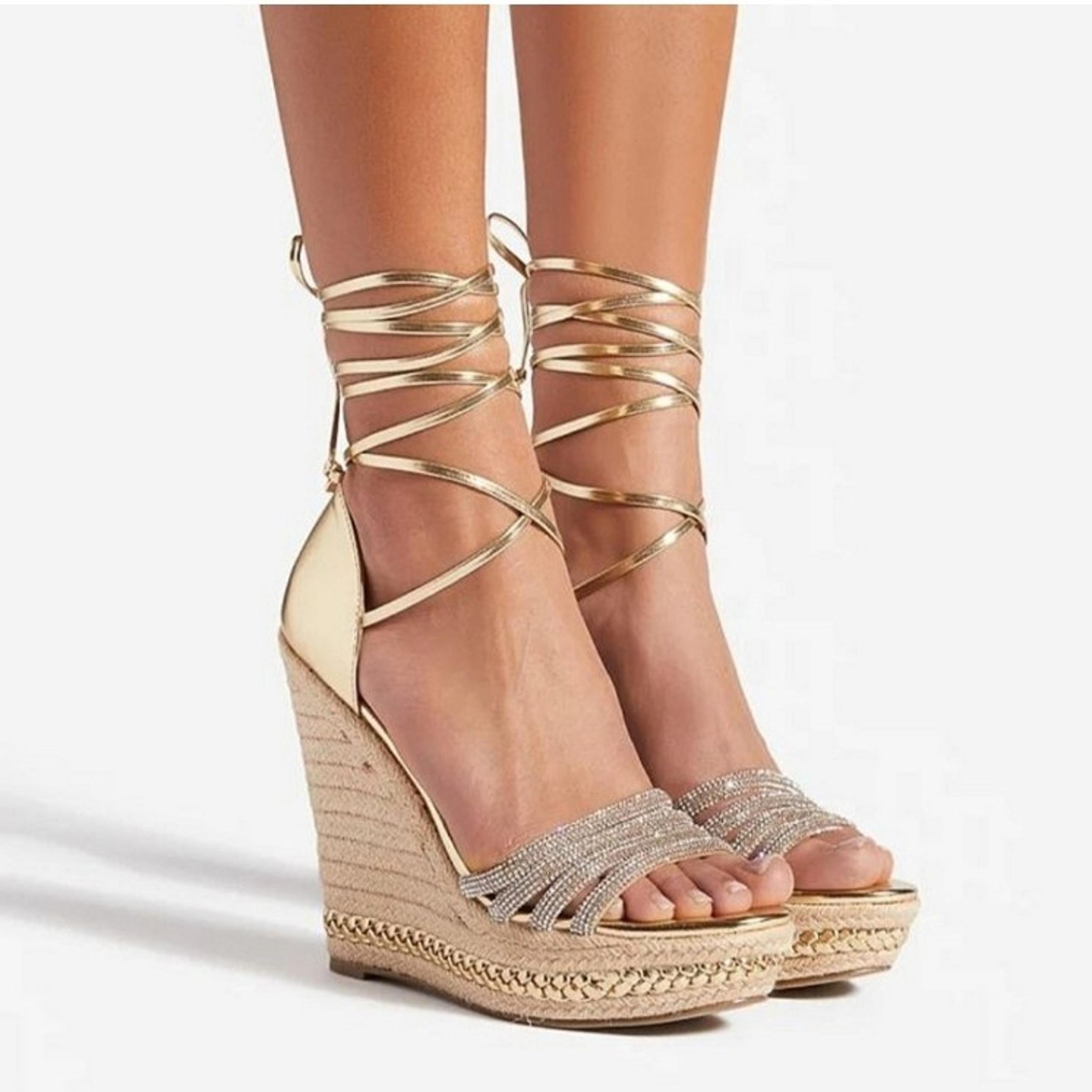 ☆Shoedazzle Shamea Gold & Silver Rhinestone Embellished Espadrille Wedges☆