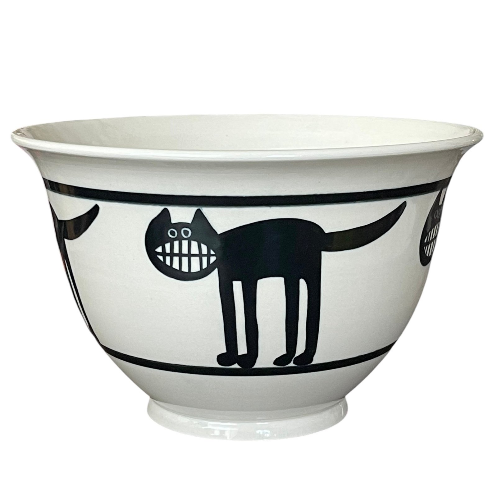 Karen Donleavy KD Pottery Grinning Black Cat Mixing Bowl Candy Popcorn Treat